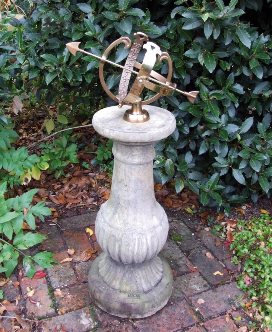 "STATUES & SCULPTURES Victorian Style Armillary Sundial - Antique Stone Garden Decor for Outdoor Spaces"