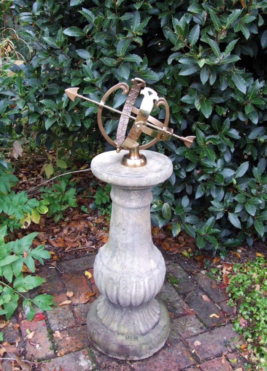 "STATUES & SCULPTURES Victorian Style Armillary Sundial - Antique Stone Garden Decor for Outdoor Spaces"