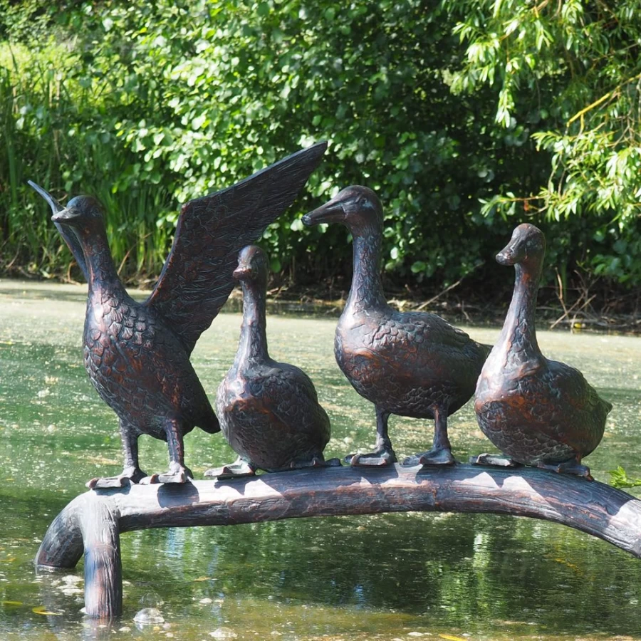 "STATUES & SCULPTURES Bronze Duck Voyage Garden Statue - Metal Outdoor Decor"