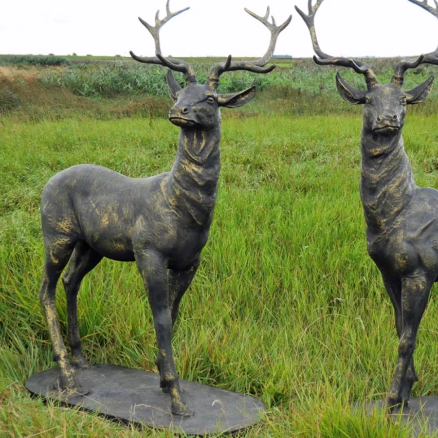 "Life Size Bronze Stag Sculpture Pair - STATUES & SCULPTURES Deer Garden Statues"