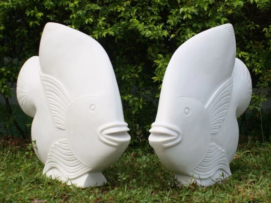 "Handcrafted Fish Marble Resin Garden Statue – Elegant Outdoor Sculpture by STATUES & SCULPTURES"
