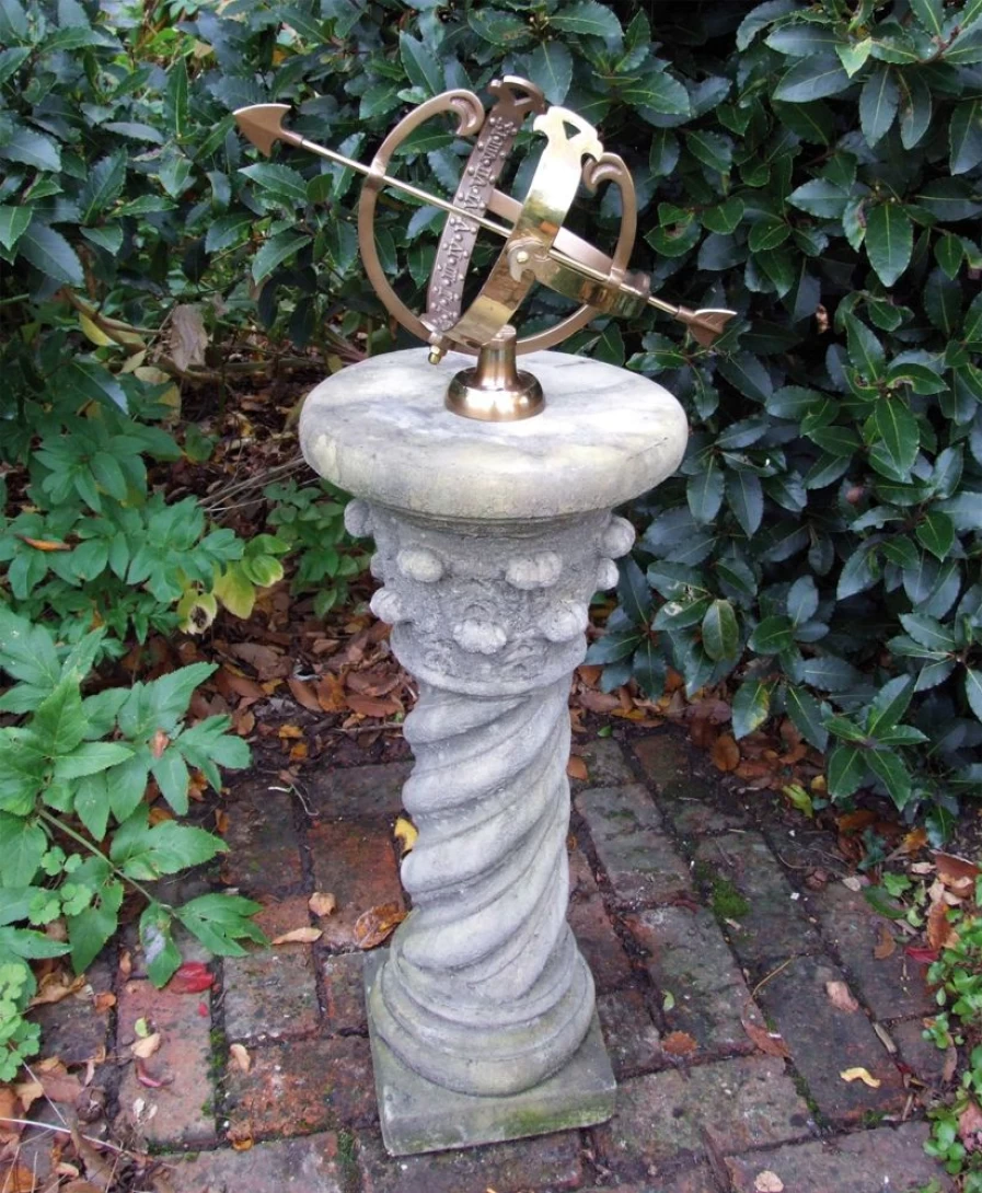 "STATUES & SCULPTURES Roman Armillary Sundial - Antique Stone Garden Sundial for Outdoor Decor"