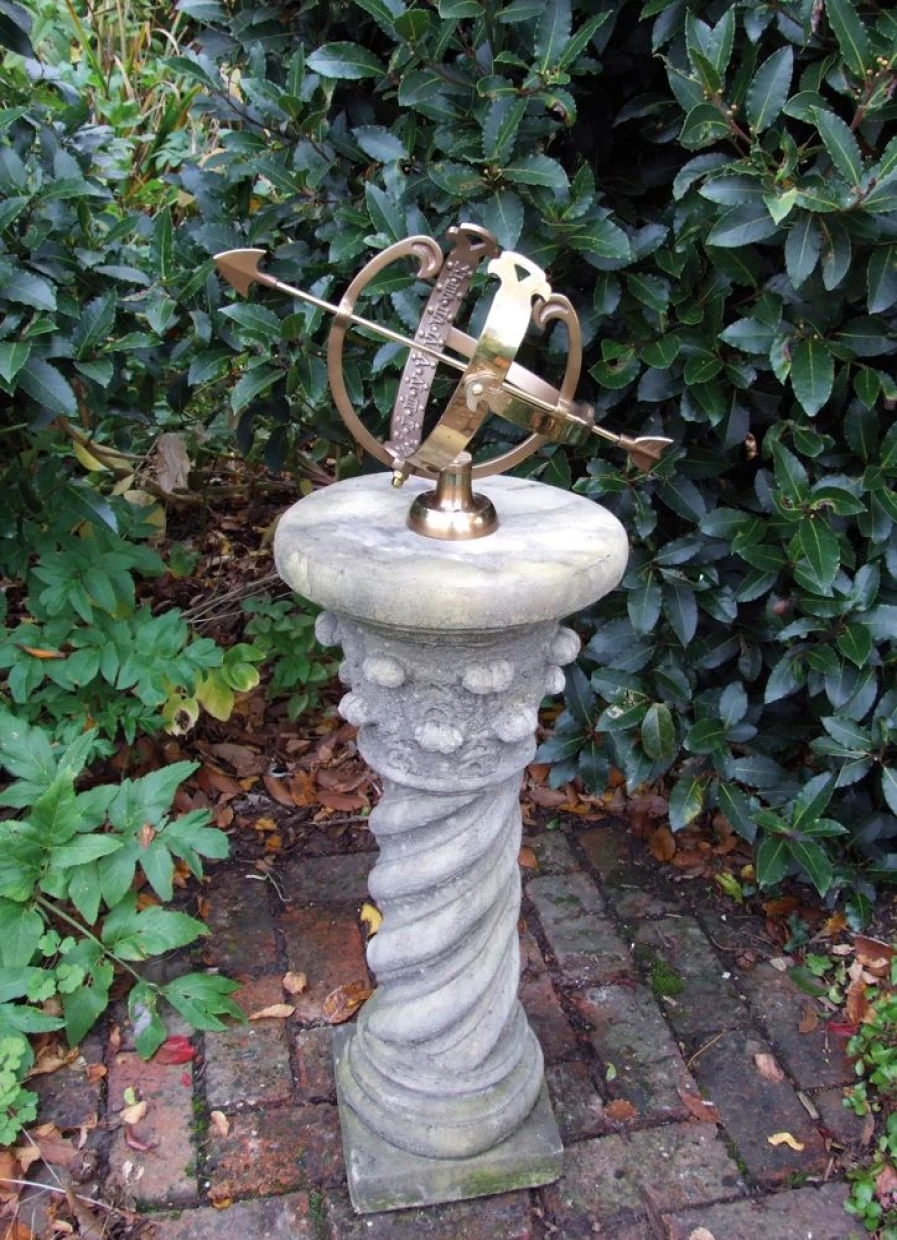 "STATUES & SCULPTURES Roman Armillary Sundial - Antique Stone Garden Sundial for Outdoor Decor"