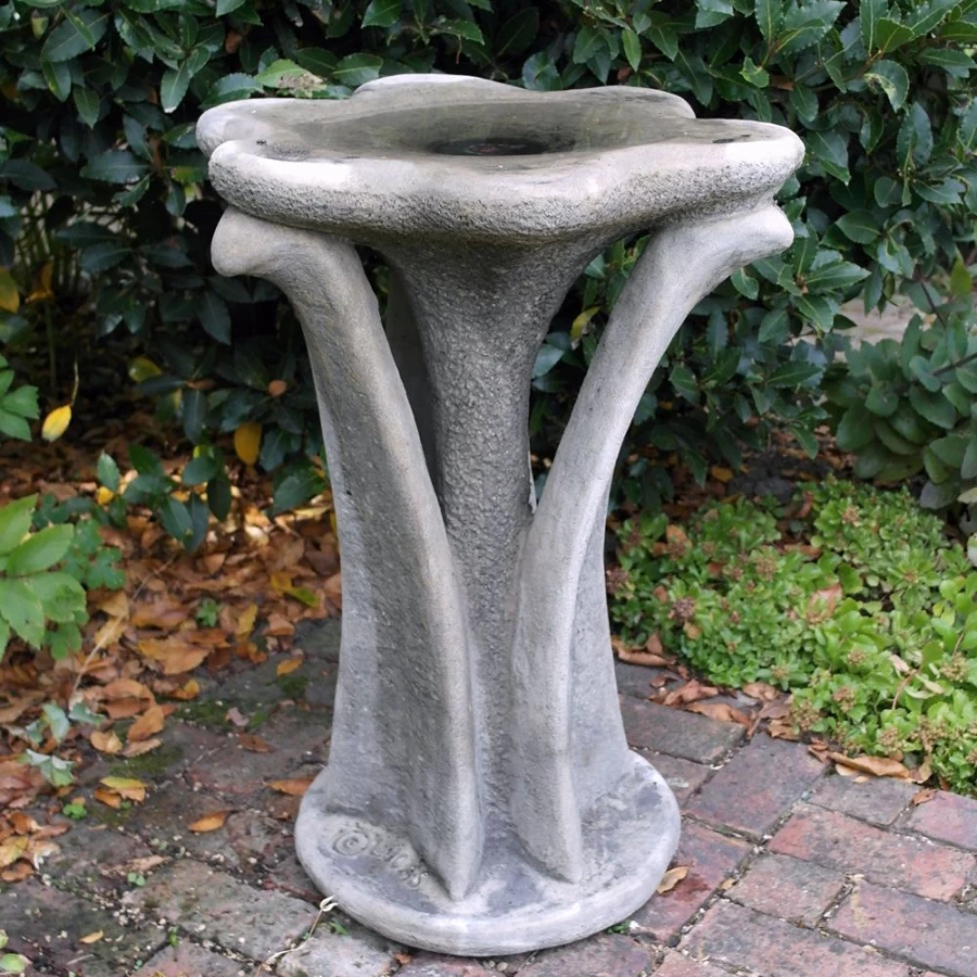 "STATUES & SCULPTURES Flower-Design Stone Bird Bath for Garden Decor"