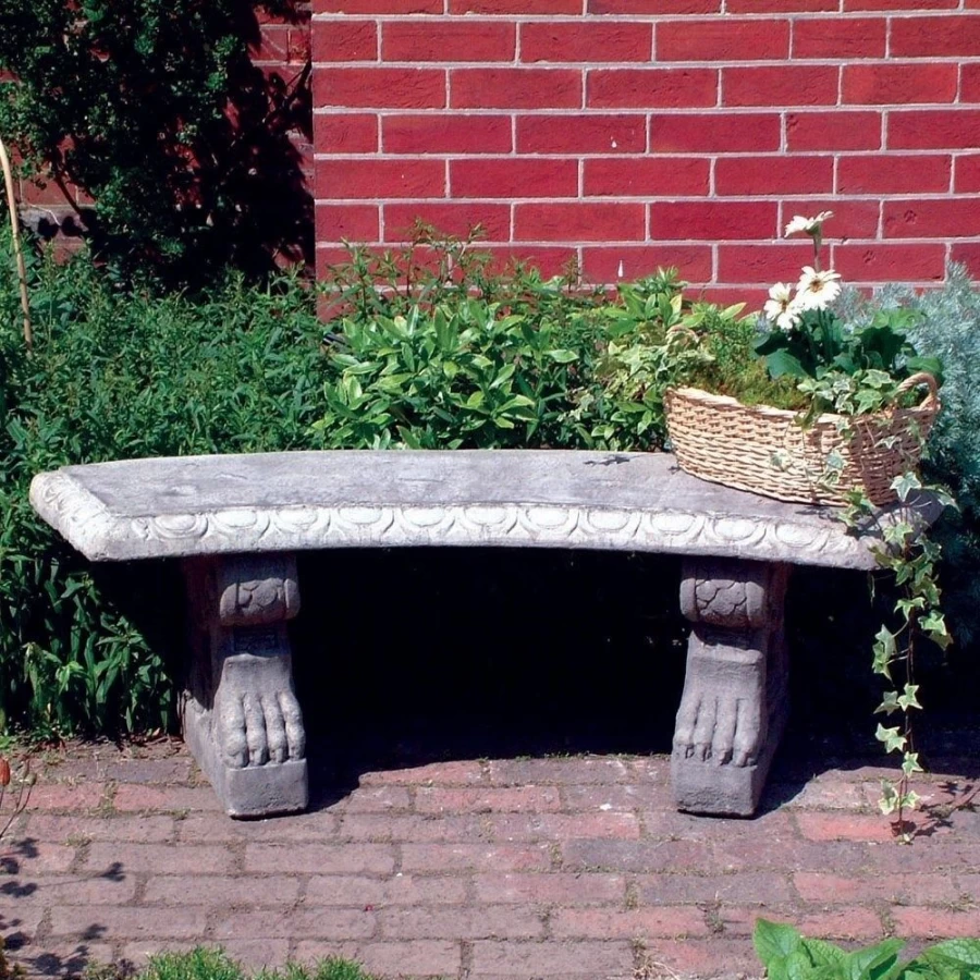 Elegant Curved Stone Garden Bench with Intricate Patterns – STATUES & SCULPTURES Collection