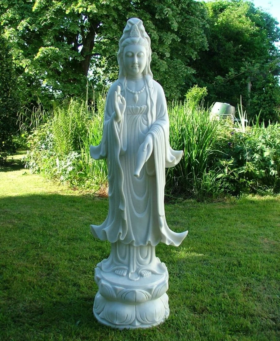 "STATUES & SCULPTURES 120Cm White Marble Resin Guanyin Bodhisattva Outdoor Garden Statue"