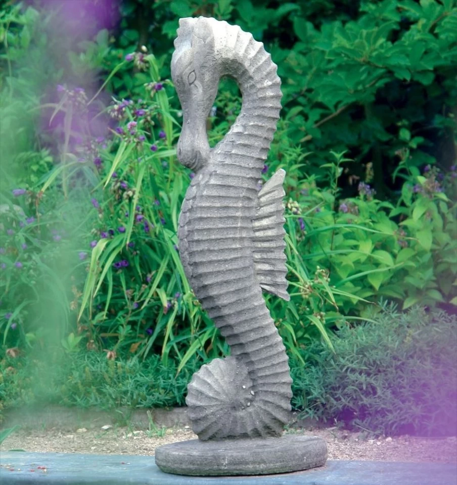 "STATUES & SCULPTURES Seahorse 80cm Stone Garden Statue – Handcrafted Outdoor Decor"