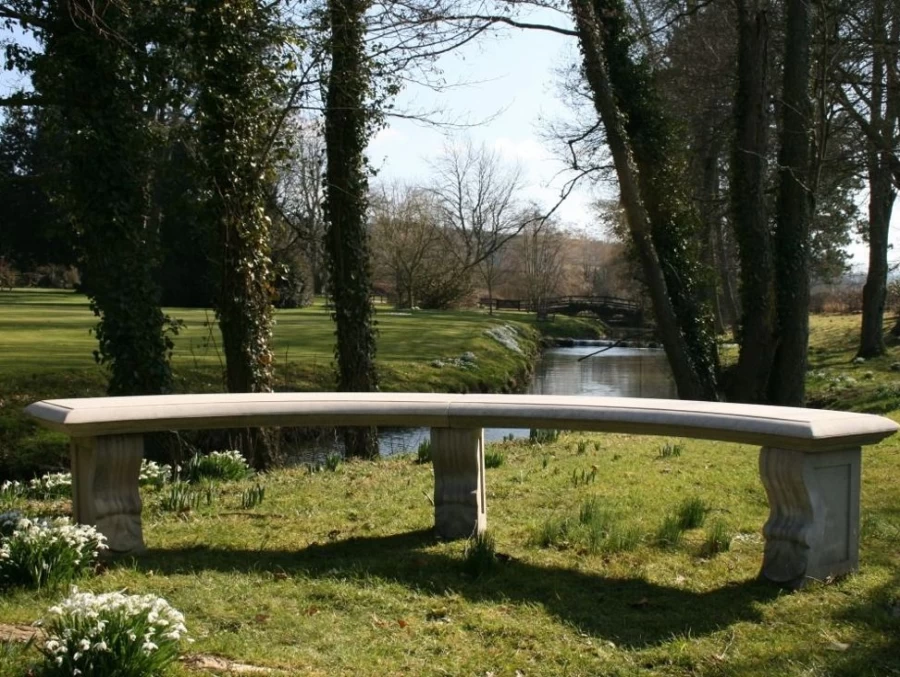 Elegant Curved Double Stone Garden Bench - STATUES & SCULPTURES Outdoor Seating