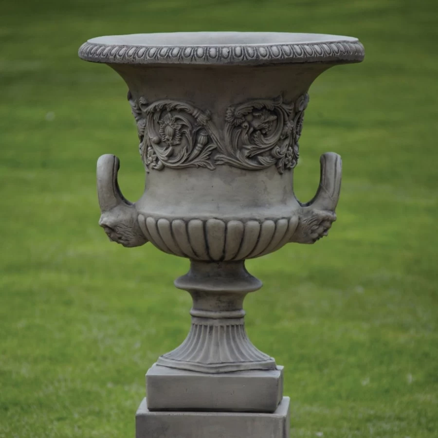"STATUES & SCULPTURES Grecian Pedestal Urn - Stone Garden Planter for Outdoor Decor"