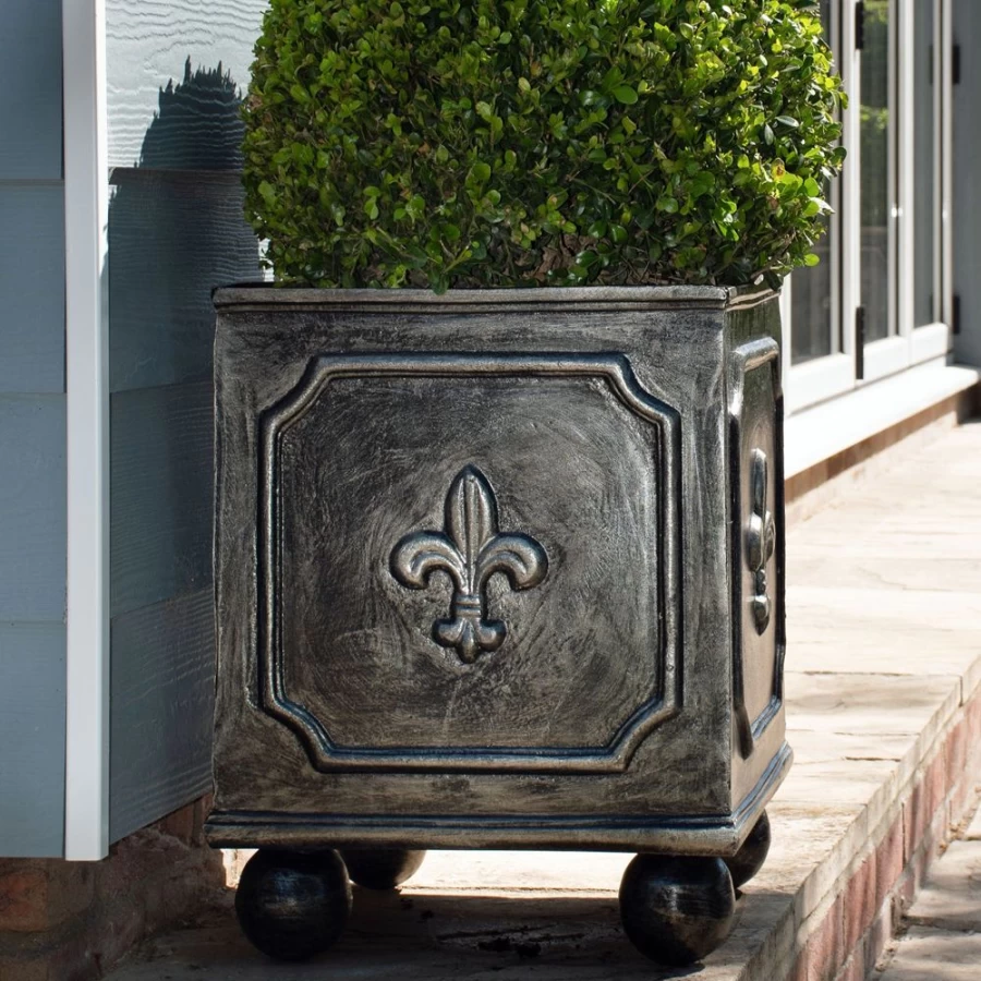 "Fleur-De-Lis Metal Garden Planter - Elegant Outdoor Flower Pot by STATUES & SCULPTURES"