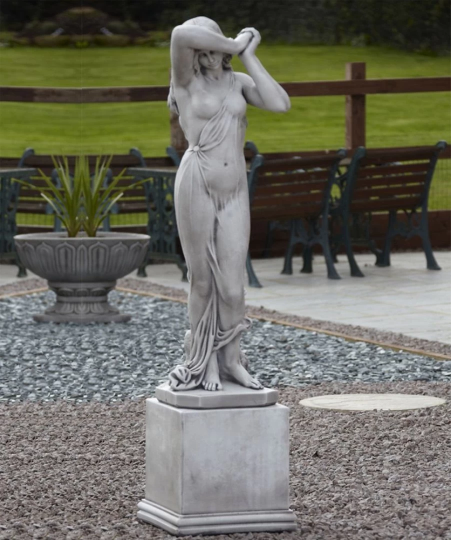 "STATUES & SCULPTURES 150cm Shy Maiden Stone Pedestal Garden Statue for Outdoor Decor"