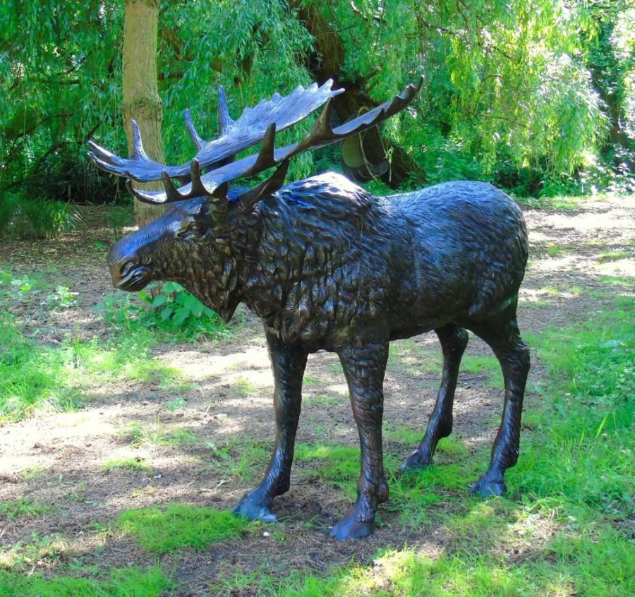 "Life-Size Bronze Wild Moose Statue for Garden – STATUES & SCULPTURES"