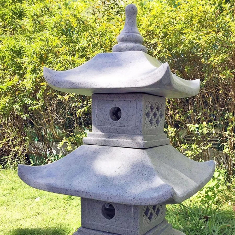 "Two Tier Japanese Pagoda Stone Lantern – Outdoor Garden Decor by STATUES & SCULPTURES"