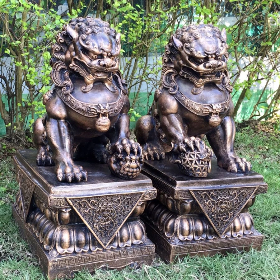 "45cm Foo Dog Statues - Chinese Garden Decor - Bronze Lion Sculptures by STATUES & SCULPTURES"