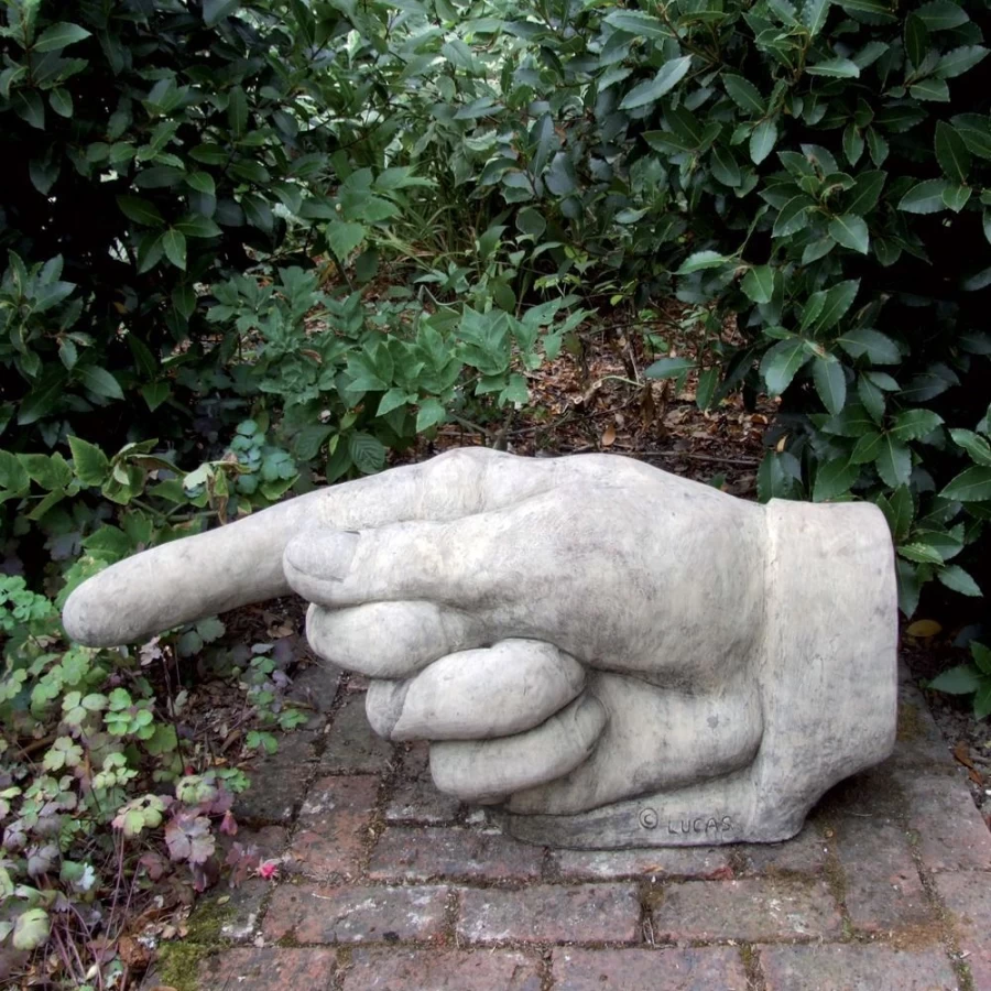 "Large Left-Pointing Hand Stone Garden Statue – Outdoor Sculpture by STATUES & SCULPTURES"