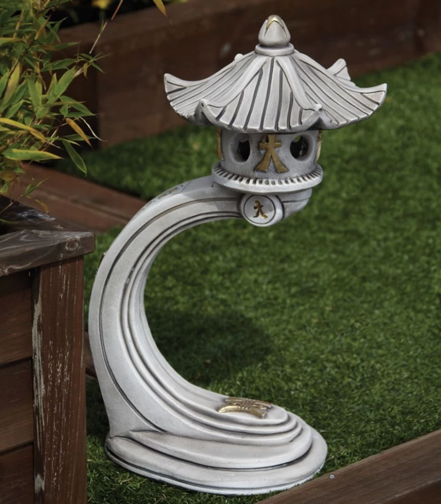 "Japanese Small Curved Pagoda Stone Garden Statue – Handcrafted Outdoor Sculpture by STATUES & SCULPTURES"
