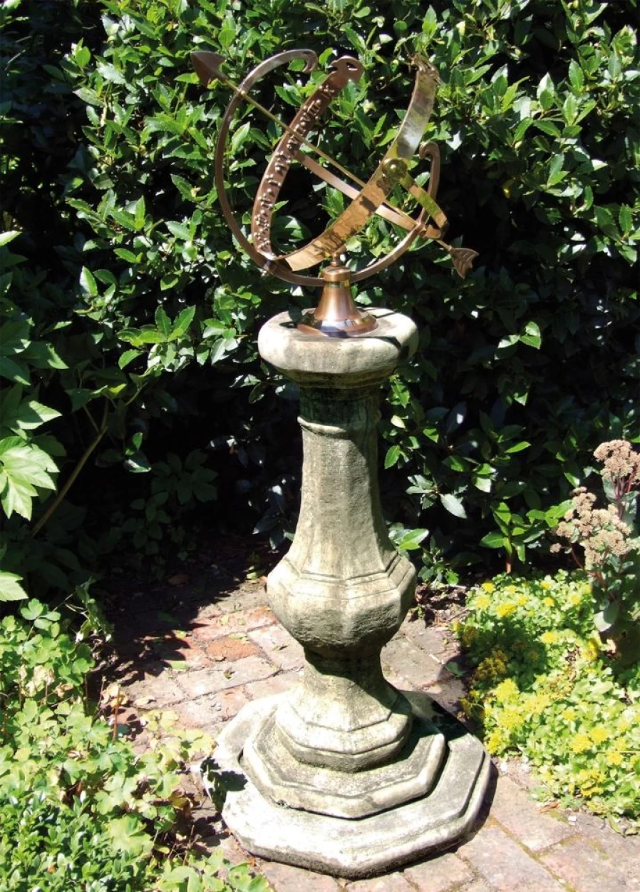 "STATUES & SCULPTURES Grand Pedestal Armillary Sundial - Stone Garden Decor"