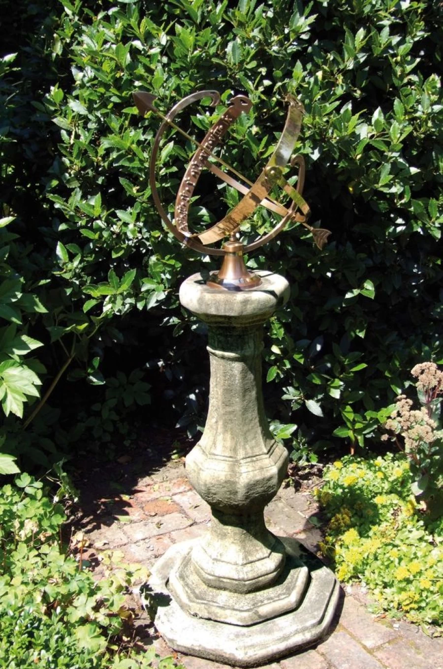 "STATUES & SCULPTURES Grand Pedestal Armillary Sundial - Stone Garden Decor"