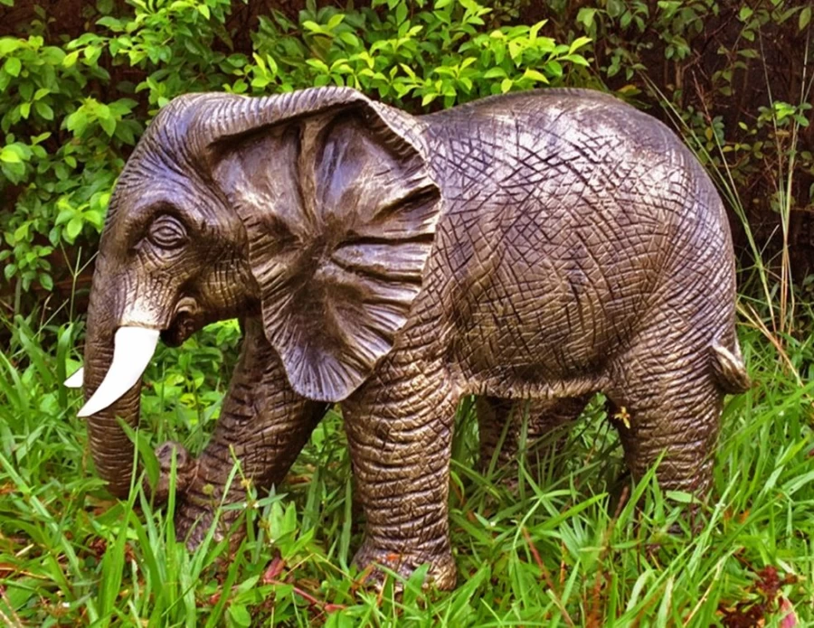 "STATUES & SCULPTURES African Elephant Statue 42Cm Bronze Marble Resin Outdoor Garden Decor Art Ornament"