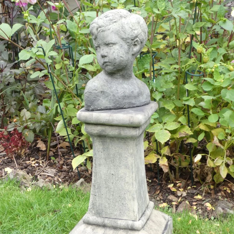 "Classic Stone Bust Statue of Boy on Pedestal – Garden Sculpture by STATUES & SCULPTURES"